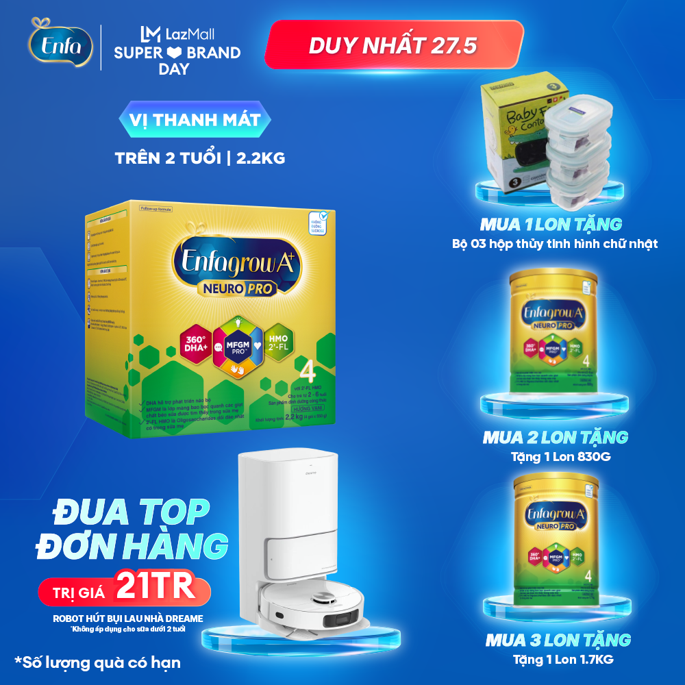 Sữa bột Enfagrow A+ – 2.2kg Neuropro 4 Vị nhạt dễ uống cho bé từ 2-6 tuổi