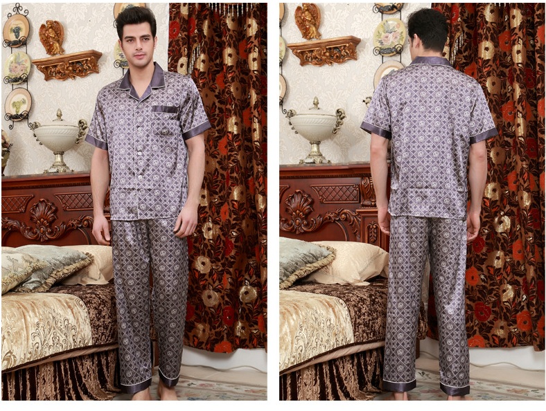 NG057N - Bộ pyjama nam ngắn tay chất lụa hàng nhập