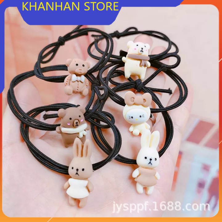 Dây buộc tóc hình Gấu nâu (set 4 dây mix màu)