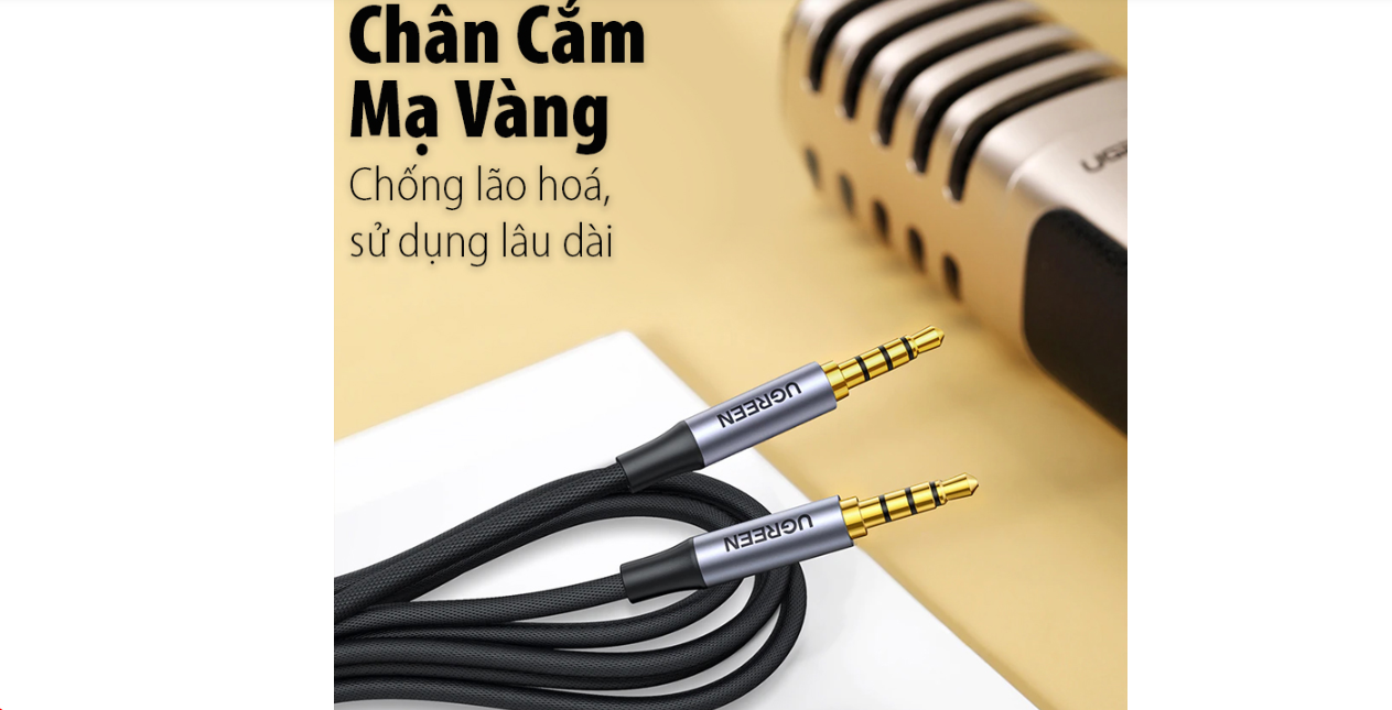 Cáp Audio 3.5mm (M/M) Ugreen ( 1m 10648 , 1.5m 20497 , 2m 20782 , 3m 20785 ) hỗ trợ Mic Chính Hãng