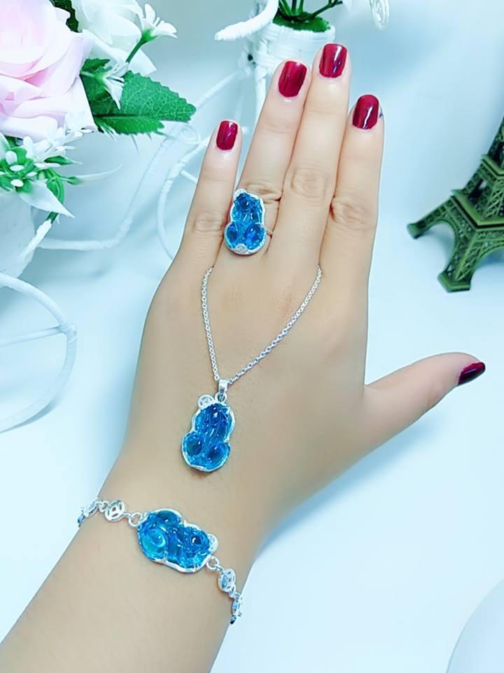 Bộ trang sức bạc ta tỳ hưu nghê đá phong thủy