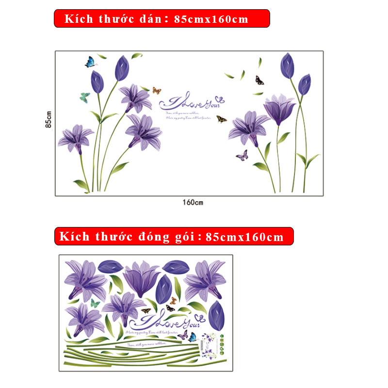 Decal dán tường HOA LILY TÍM Sticker Tranh Dán Tường -SK9122B- Decal dán tường cây xanh ,Decal dán tường hoa lá