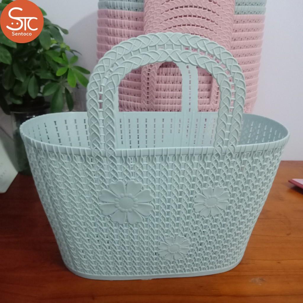 Làn nhựa dẻo có tay xách đi chợ