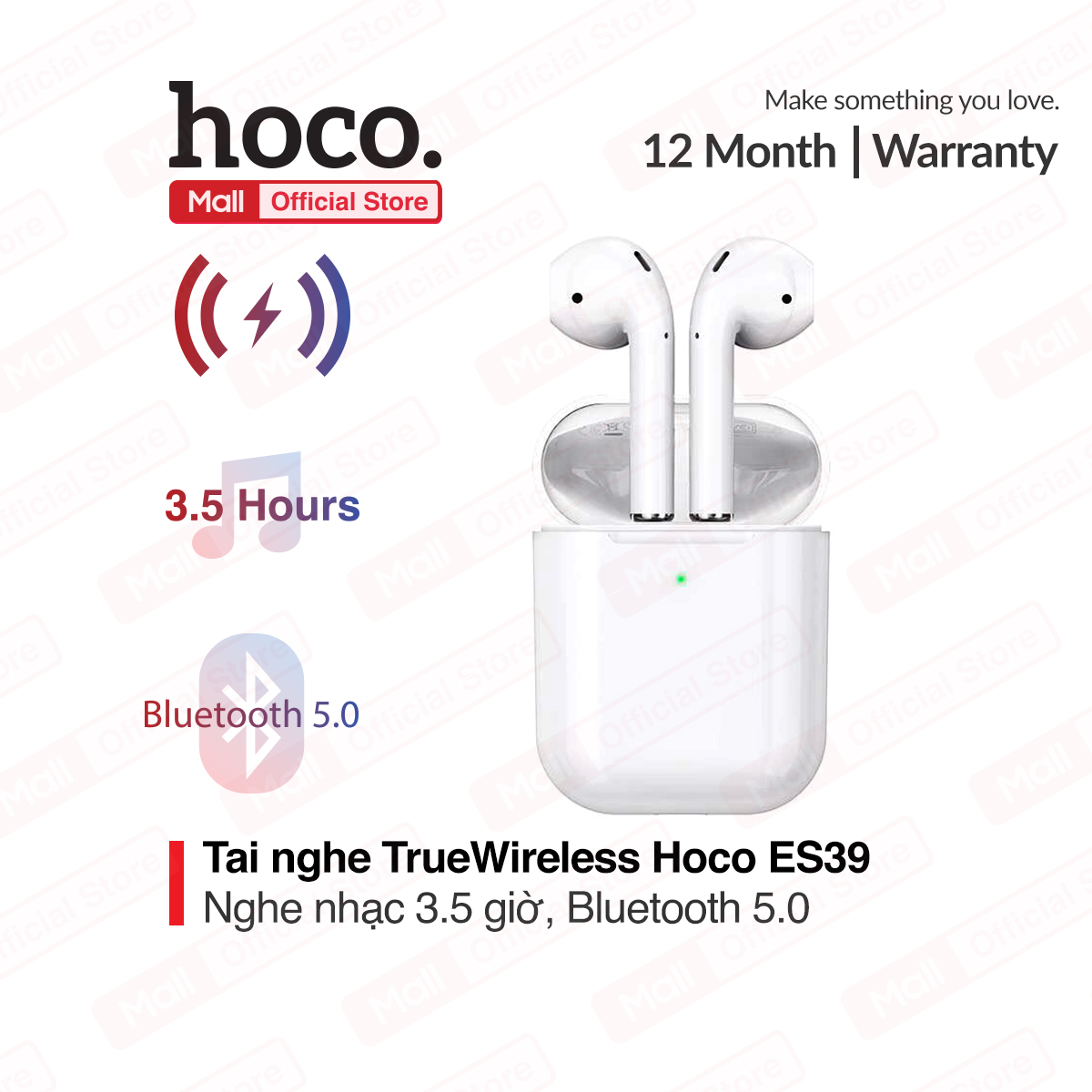 Tai nghe truewireless Hoco ES39 định vị tai nghe đỗi tên thiết bị nghe nhạc liên tục trong 3.5 giờ công nghệ Bluetooth 5.0 sạc không dây