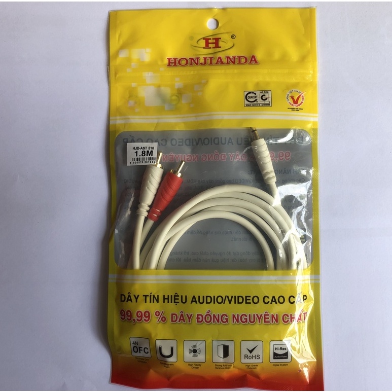 Dây tín hiệu Loa và Video 1 đầu jack 3.5mm sang 2 đầu cổng hoa sen  HONJIAND và CHOSEAL dài 1,8 mét