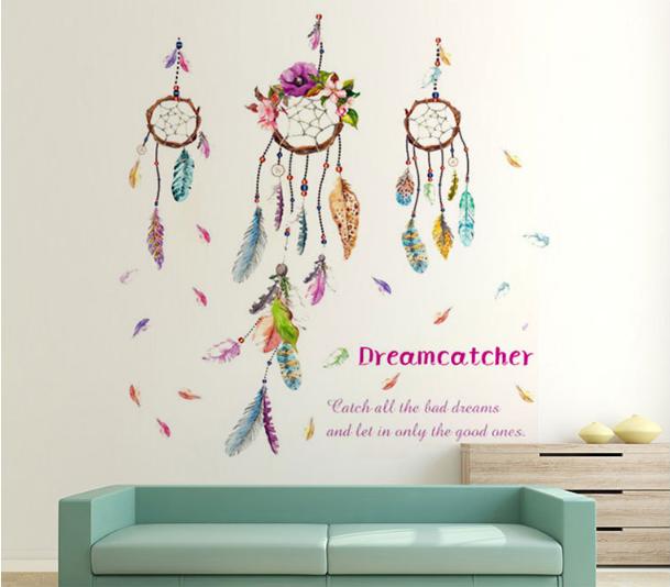 Decal trang trí tường - DREAMCATCHER sắc màu. Decal in trên chất liệu PVC, có keo sẵn ở mặt sau, chỉ cần lột ra và dán, có thể lau chùi bằng nước, công nghệ in rõ nét, không bay màu.