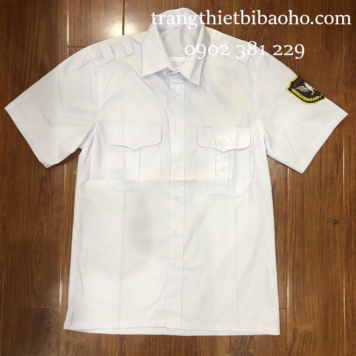 Áo đồng phục bảo vệ, vệ sĩ vải si kèm logo cộc tay màu trắng