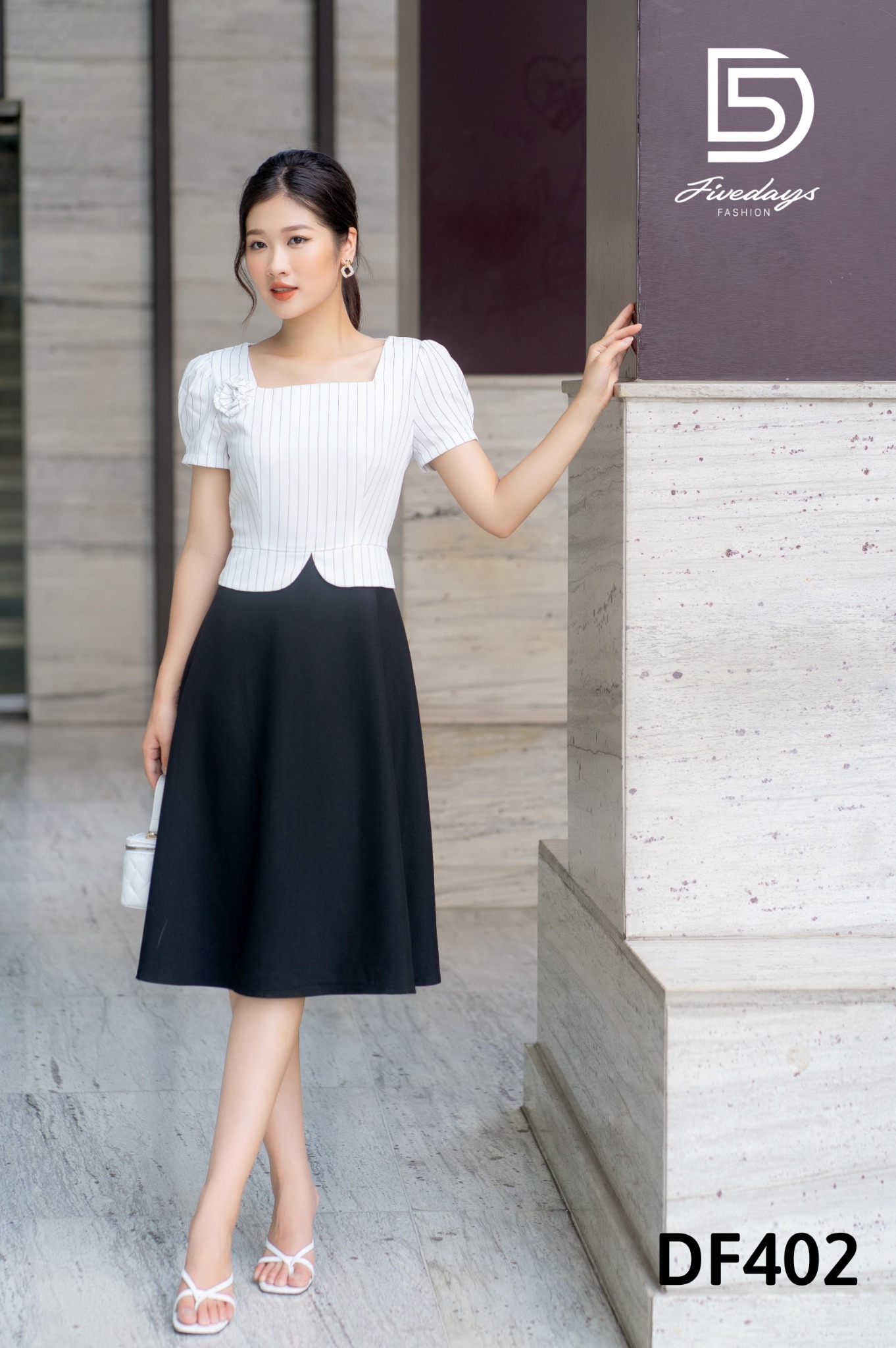 Fivedays - Đầm Peplum xoè kẻ