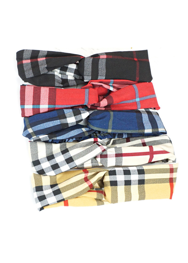 Băng đô turban vải không nhăn bản to kẻ basic