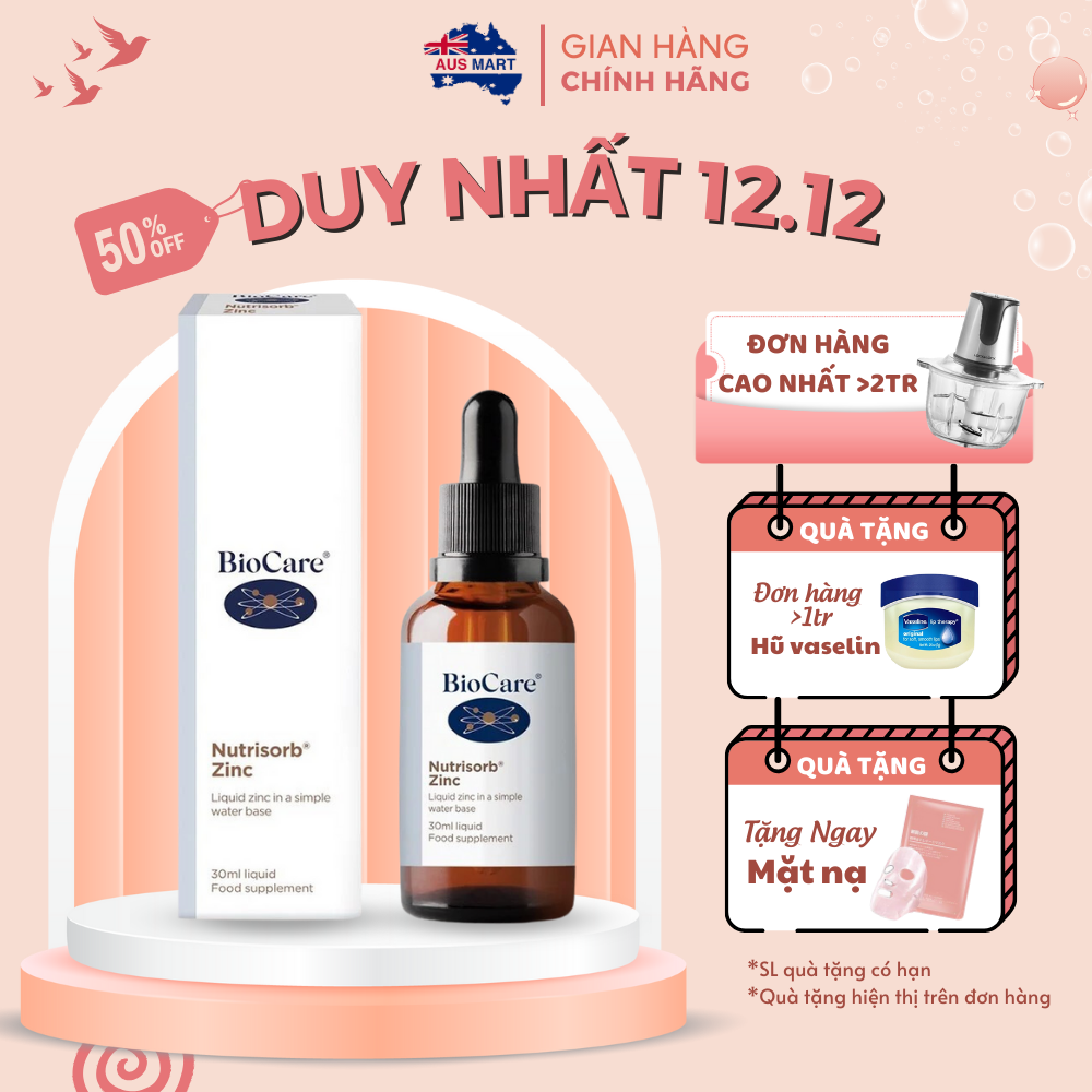 Kẽm nhỏ giọt biocare tăng sức đề kháng biocare zinc dạng giọt 30ml - aus việt nam