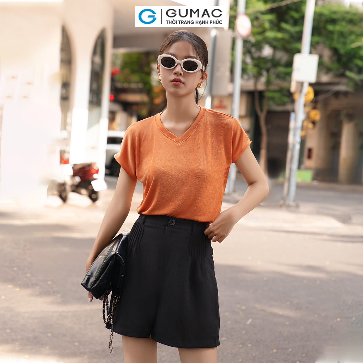 [15 - 17.4 |Voucher 8-12%] Áo thun nữ cổ tim thời trang GUMAC ATE05030