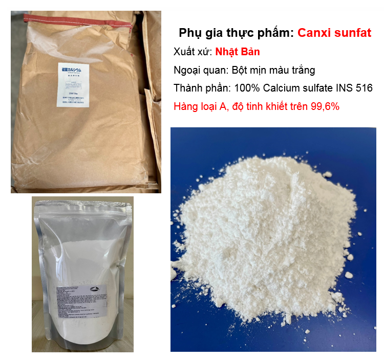 500g bột thạch cao Nhật Bản_canxi sunfat tinh khiết 99,6% tạo đông đậu hũ đậu phụ ngon béo