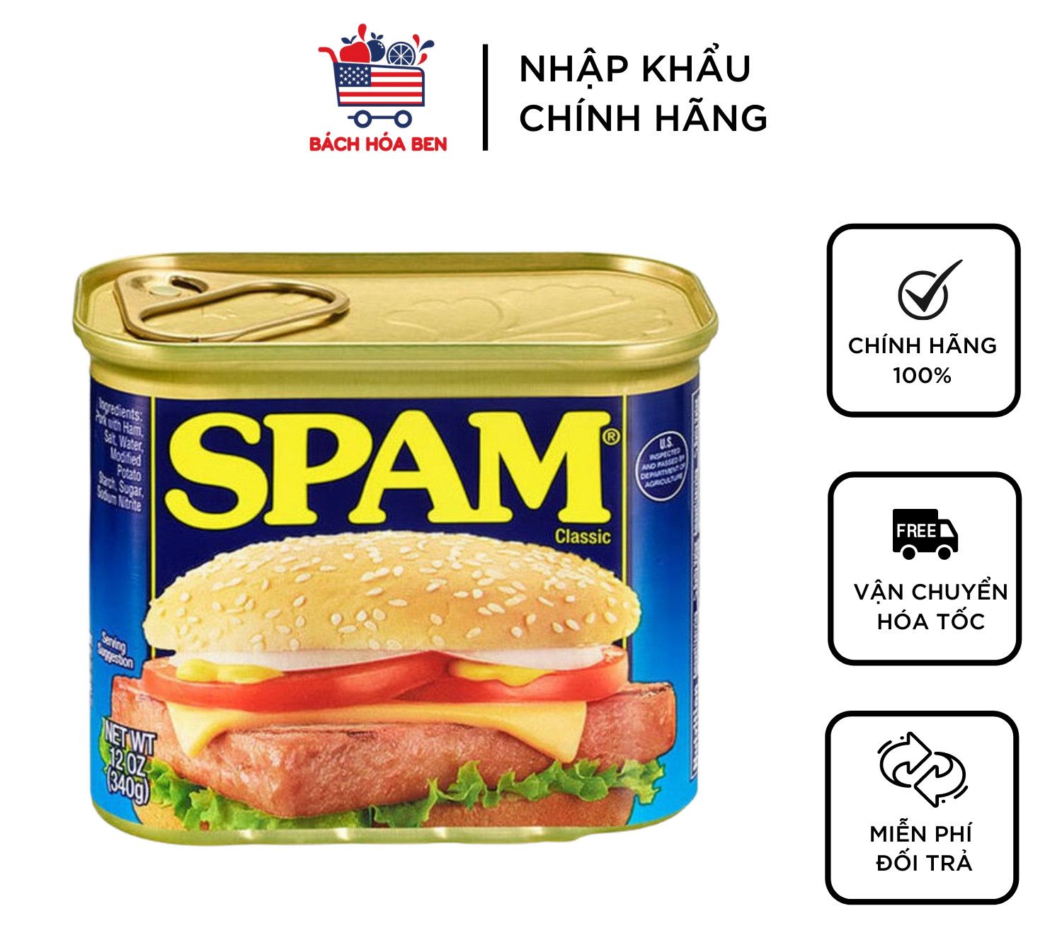 Date 2024 Thị hộp SPAM Mỹ 340g