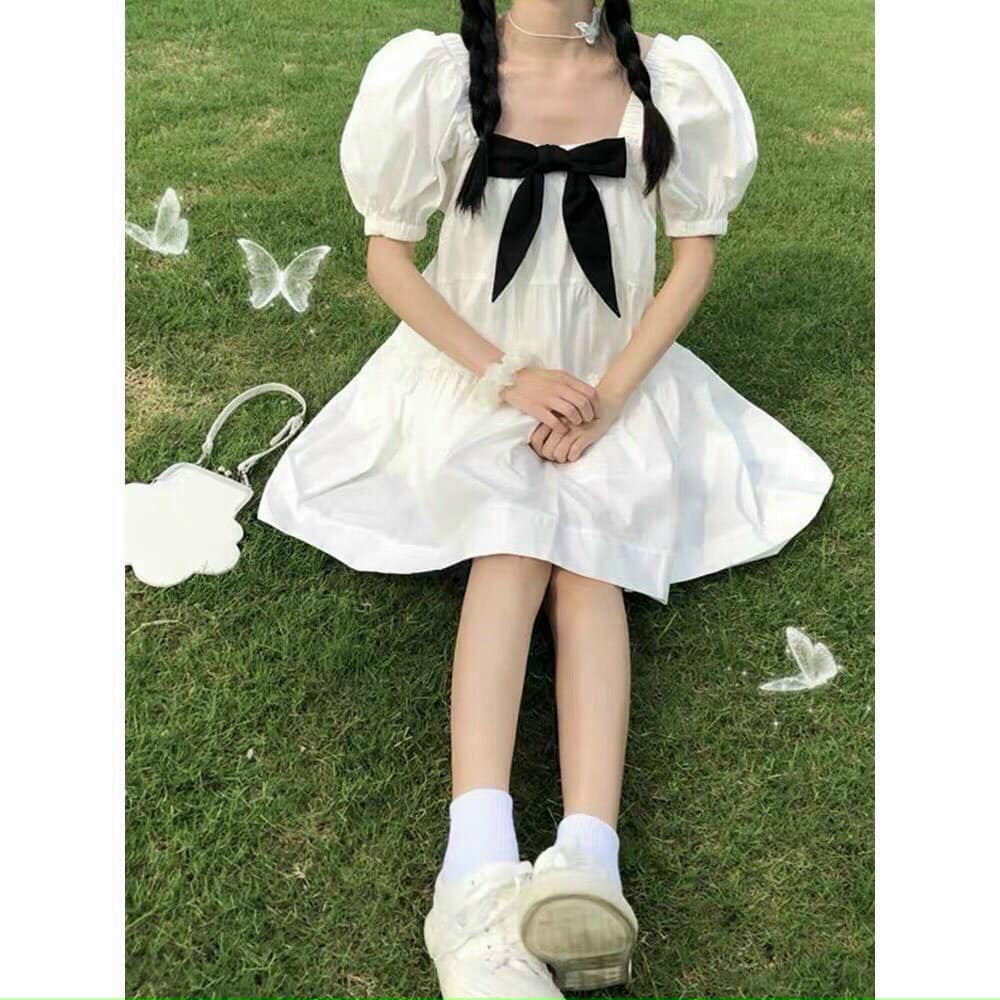 ĐẦM BABYDOLL NƠ TRẮNG XINH XẮN DD032