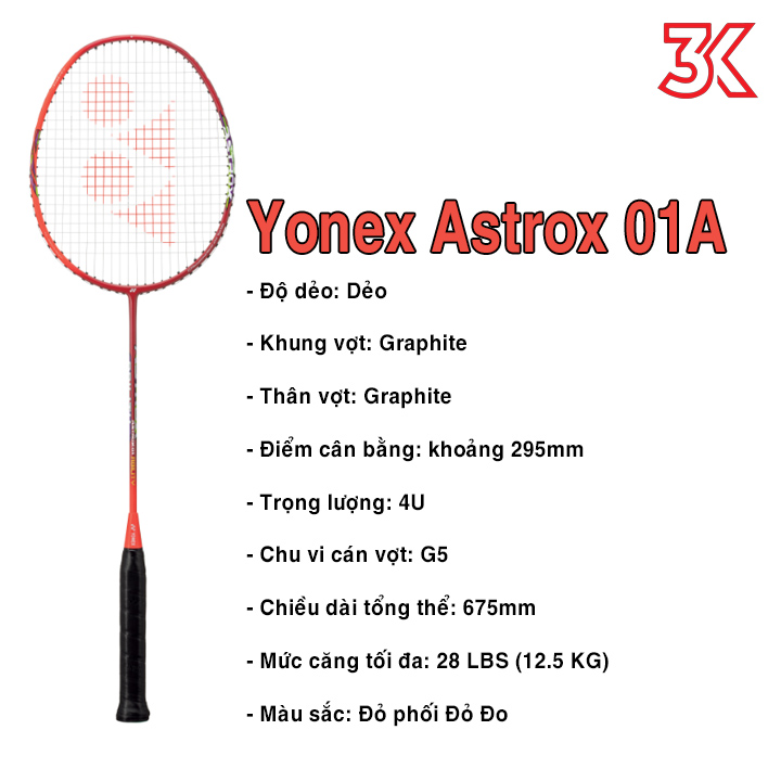 Vợt cầu lông Yonex Astrox 01A New 2022 1 Khung vợt 1 Túi [Chính hãng] [Ảnh thật] [Có bảo hành] [Có sẵn]