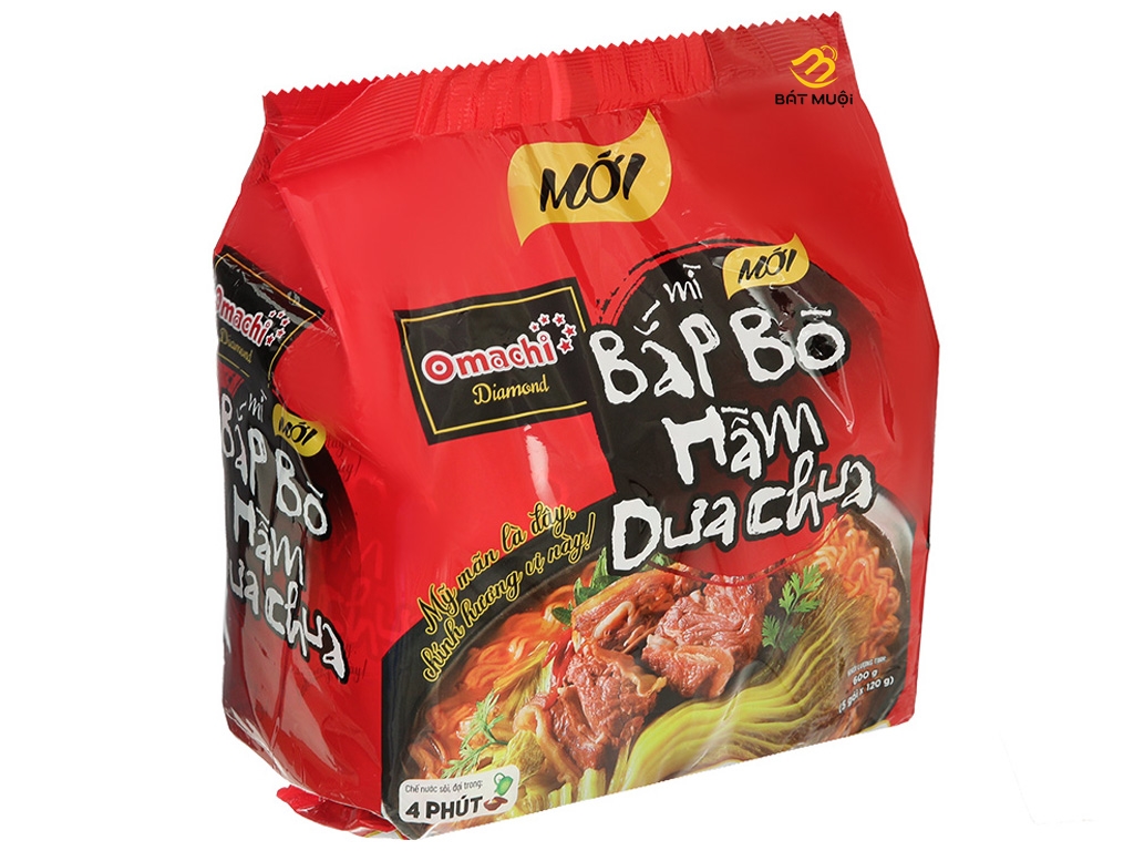 Mì Omachi Diamond bắp bò hầm dưa chua 120g - combo 5 gói mì tôm