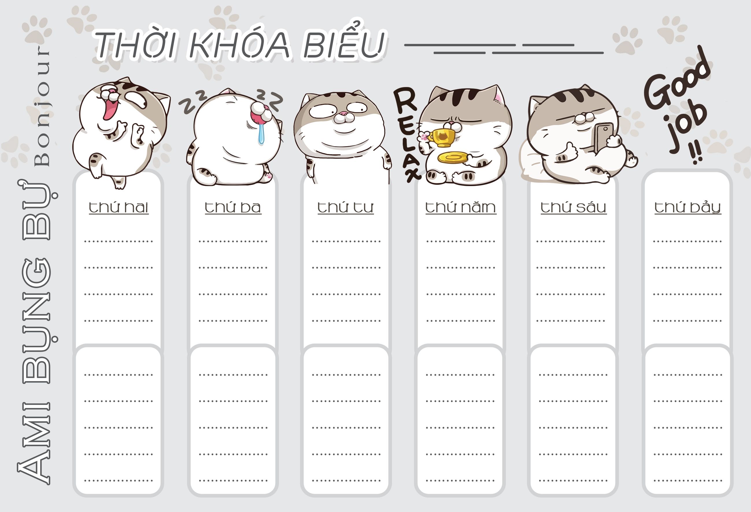 THỜI KHÓA BIỂU  CUTE (SIZE A5)