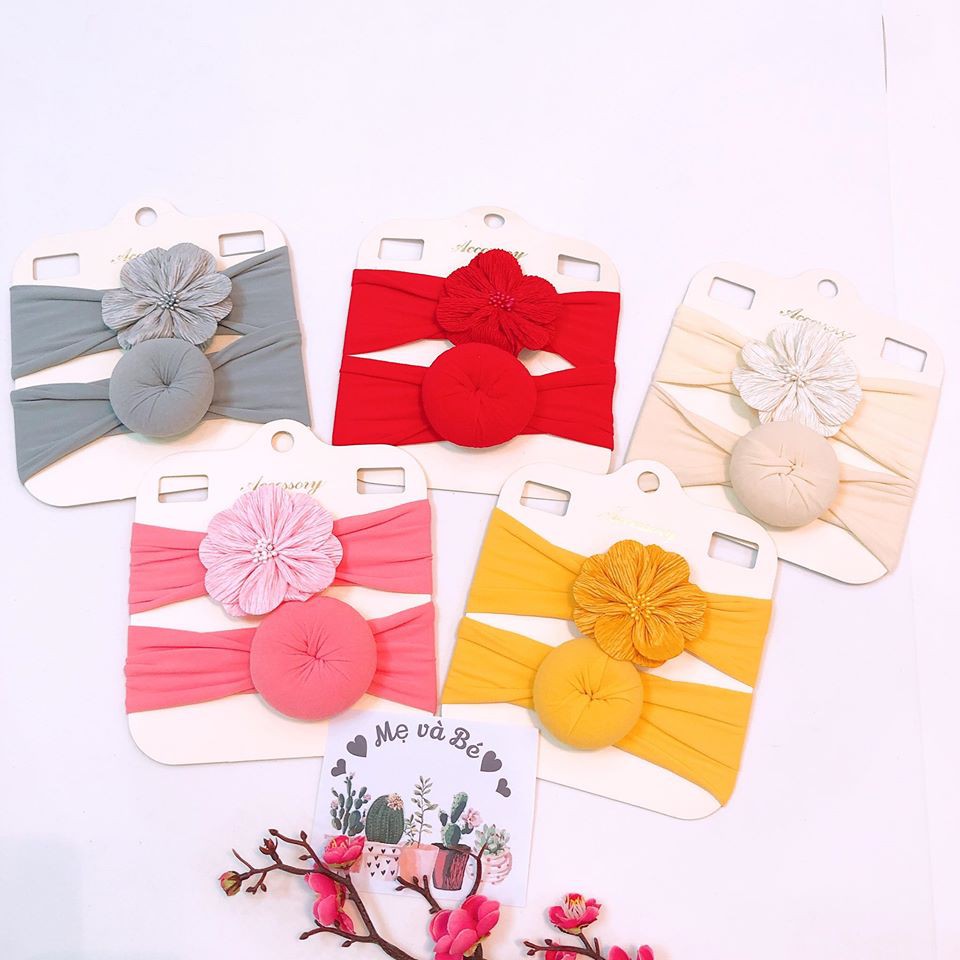 Set 2 băng đô bản to cho bé ( hoa+ xoắn) BD60 Mimo Baby