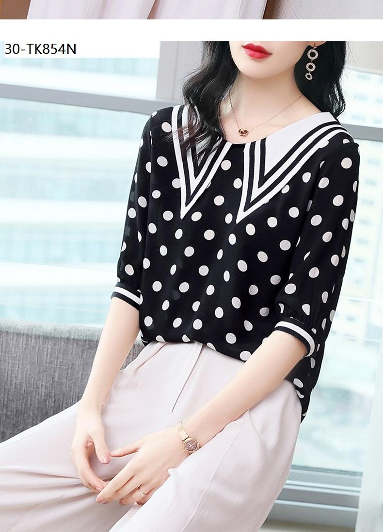TK854N-ÁO CHẤM BI CỔ THIẾT KẾ s-6xl