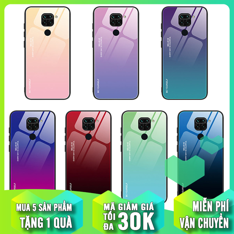 Ốp lưng cho Xiaomi Redmi Note 9 - Redmi 10X 4G gương cứng 2 màu Gradient Ver 2 , viền TPU dẻo đen