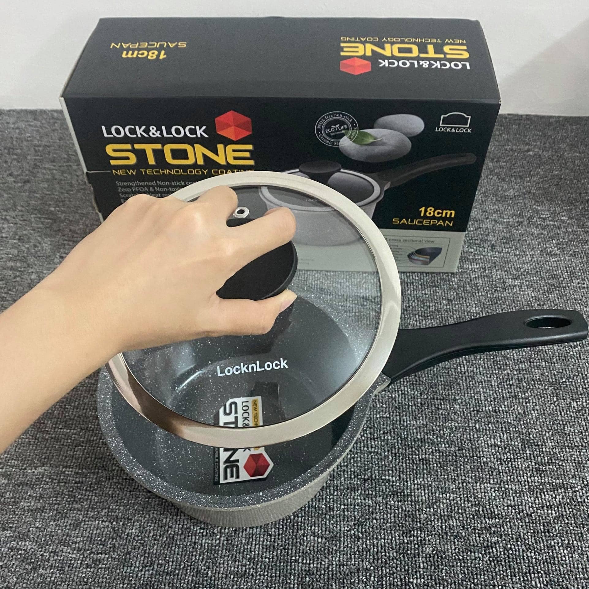 Quánh đá Stone, nồi đá Stone  18cm LOCK&LOCK LCA6181D siêu cao cấp