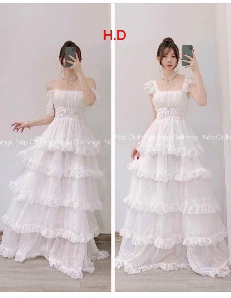 Váy trắng dự tiệc đầm dáng xòe tiểu thư công chúa tay phồng cổ vuông dập ly  ngực xinh đẹp XUKA DRESS DT 036 - MixASale
