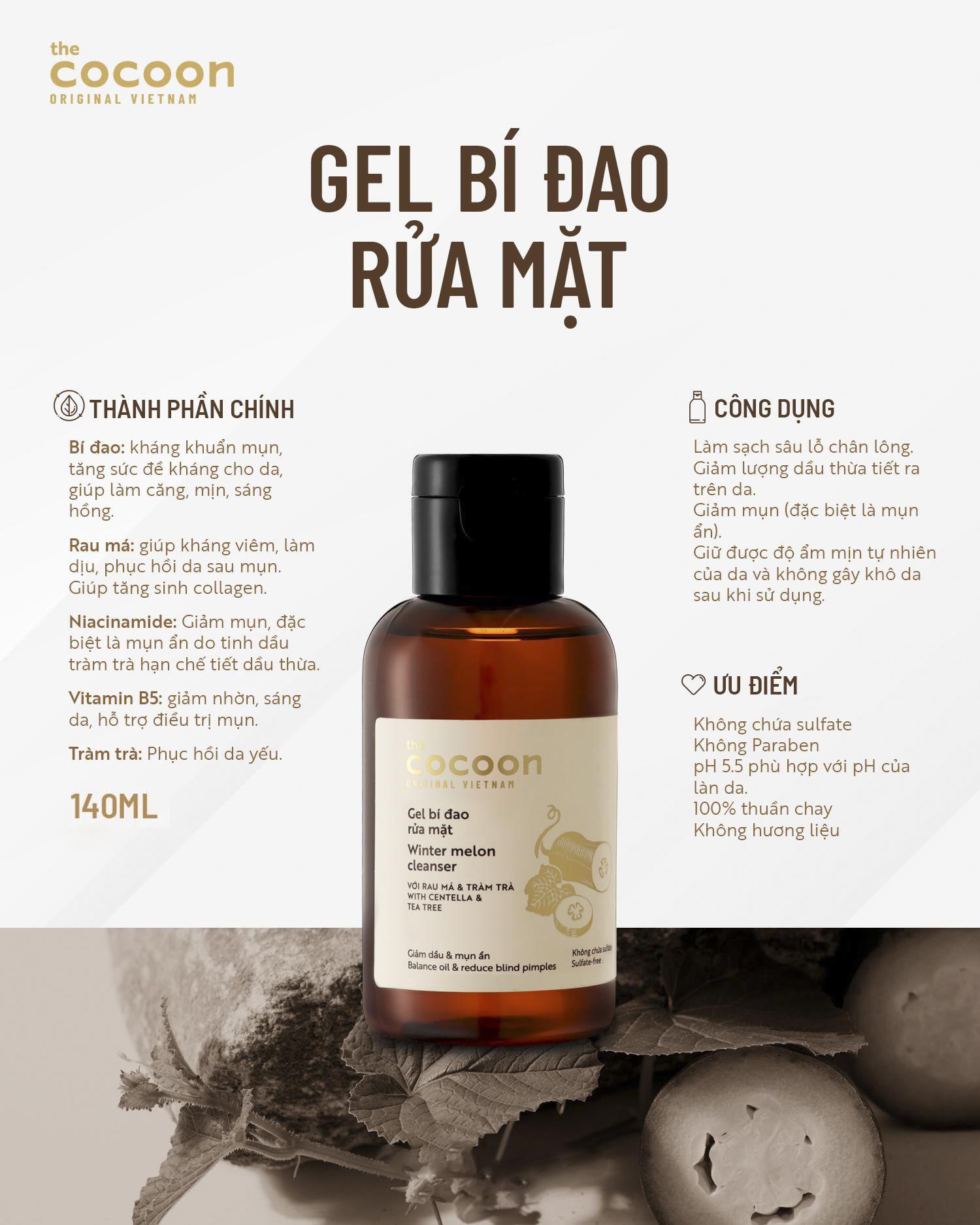 Gel rửa mặt bí đao Cocoon (Winter melon cleanser) 140ml BA TU SHOP