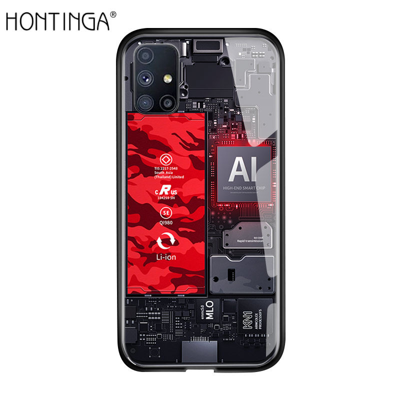 Hontinga Casing Case For Samsung Galaxy M51 Case Technology Circuit Board Explorer Exploration Theme Version Cases Tempered Glass Back Cover Casing Phone Case Hard Case For Boys For Men