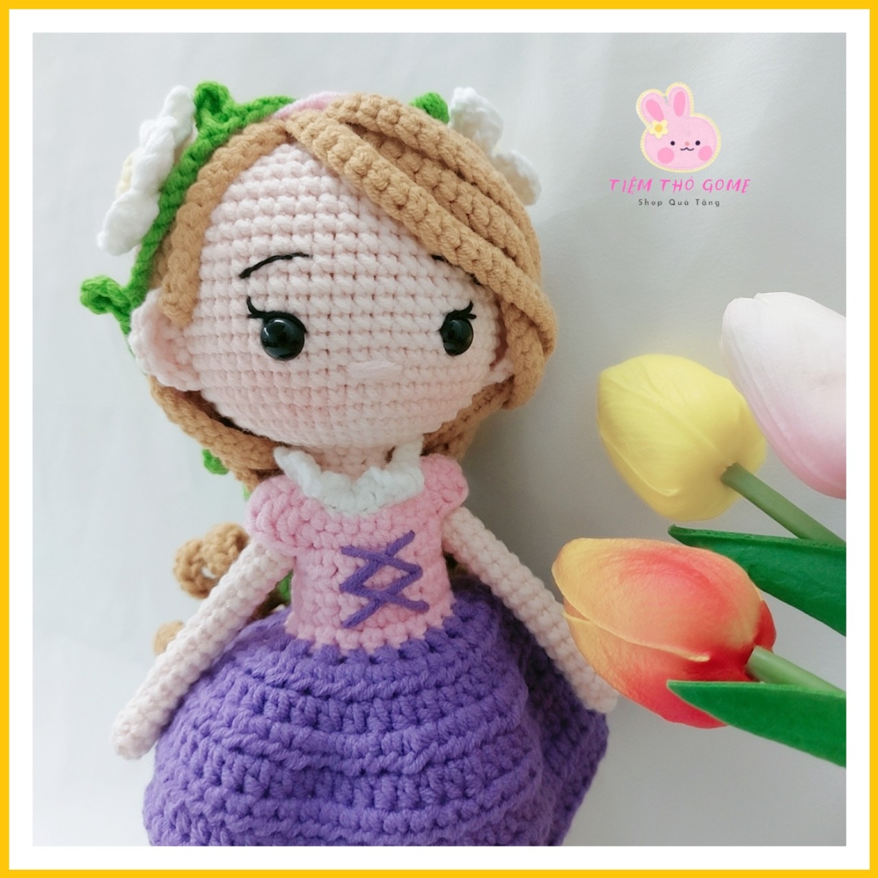Búp bê len móc handmade - Công chúa tóc Mây Japunzel
