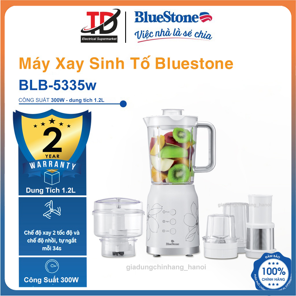 Máy xay sinh tố bluestone blb-5335w, 3 cối xay sinh tố, thịt - cua, hạt khô, bảo hành chính hãng 2 năm
