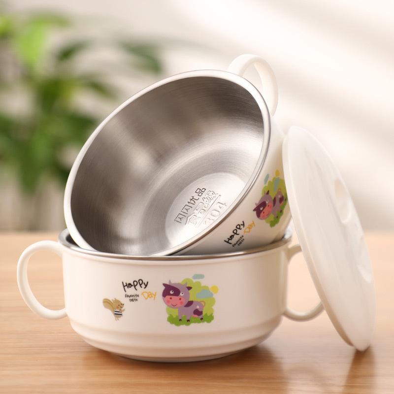 Bát ăn dặm có nắp đậy cho bé inox 304
