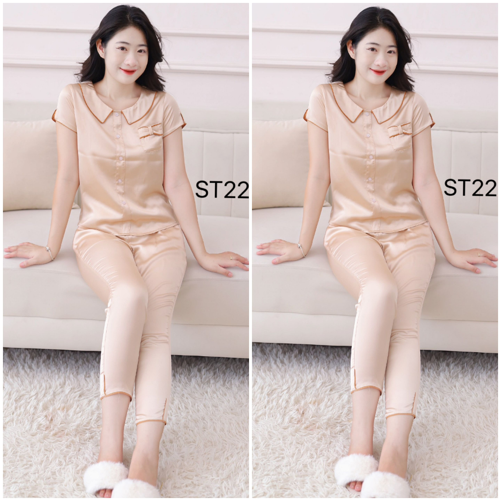 [Bunnysky] Đồ bộ mặc nhà nữ, quần áo nữ lụa satin mềm mịn 3 màu
