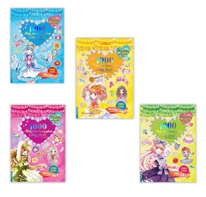Combo 4c  1000  hoa,hướng dương,cúc,thủy tiên hình dán trang phục công chúa (trọn bộ 4 cuốn)