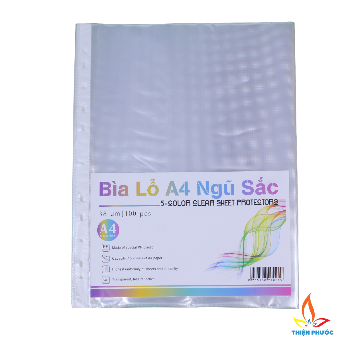 Bìa lỗ 4 lạng - file 4 lạng ngũ sắc nilong đựng hóa đơn xấp 100 tờ sukado