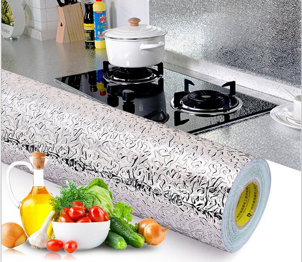 [HCM]Giấy dán bếp tráng nhôm cách nhiệt họa tiết hoa văn 3 Mét Dài x 0.6 Mét Rộng - Decal Dán Bếp Tráng Nhôm Cách Nhiệt Có Keo Sẵn Khổ Dài Cho 1.8m2