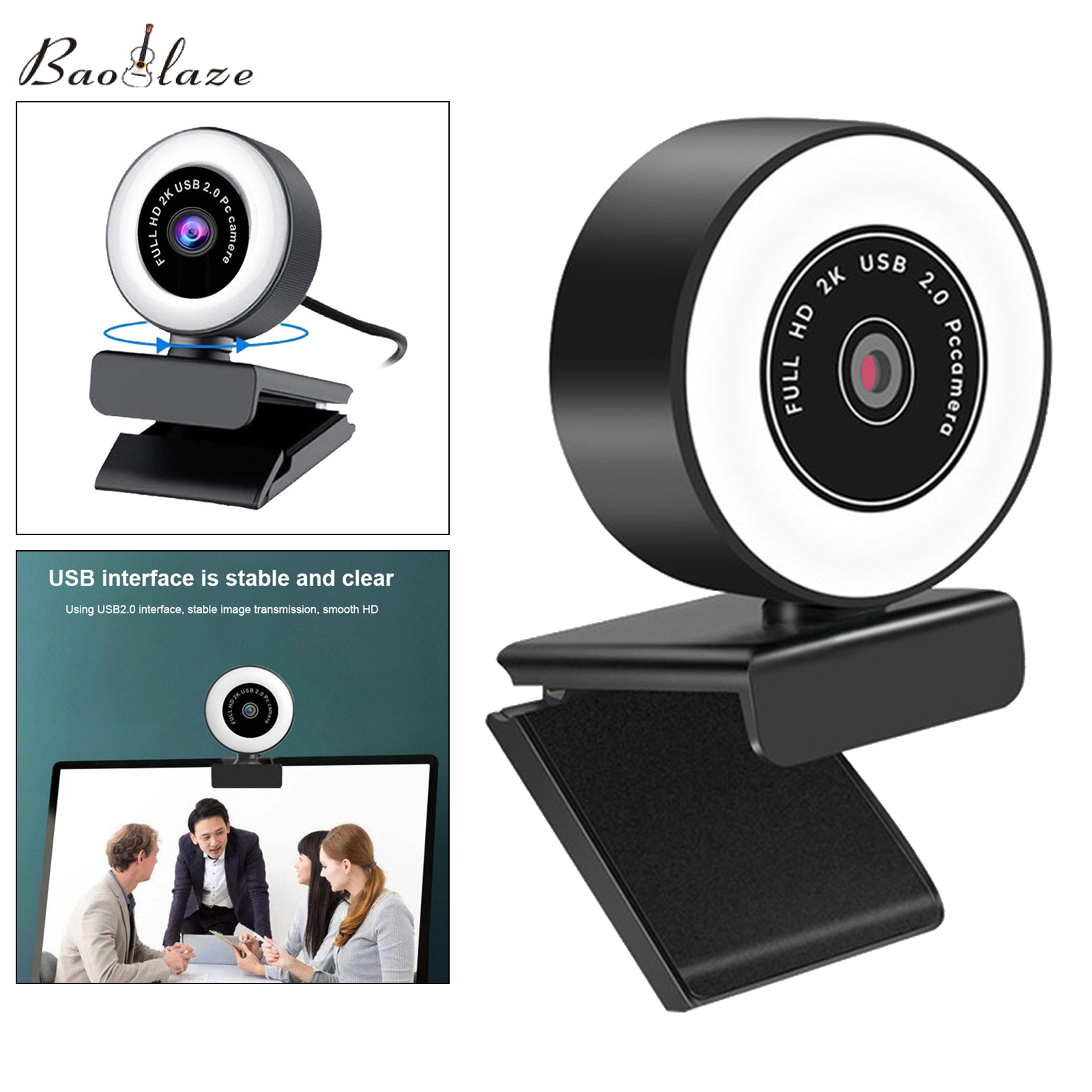Baoblaze Streaming 1080P HD Webcam Built in Adjustable Ring Light and Mic. Advanced Autofocus AF Web Camera for Google Meet Xbox Gamer Facebook Streamer