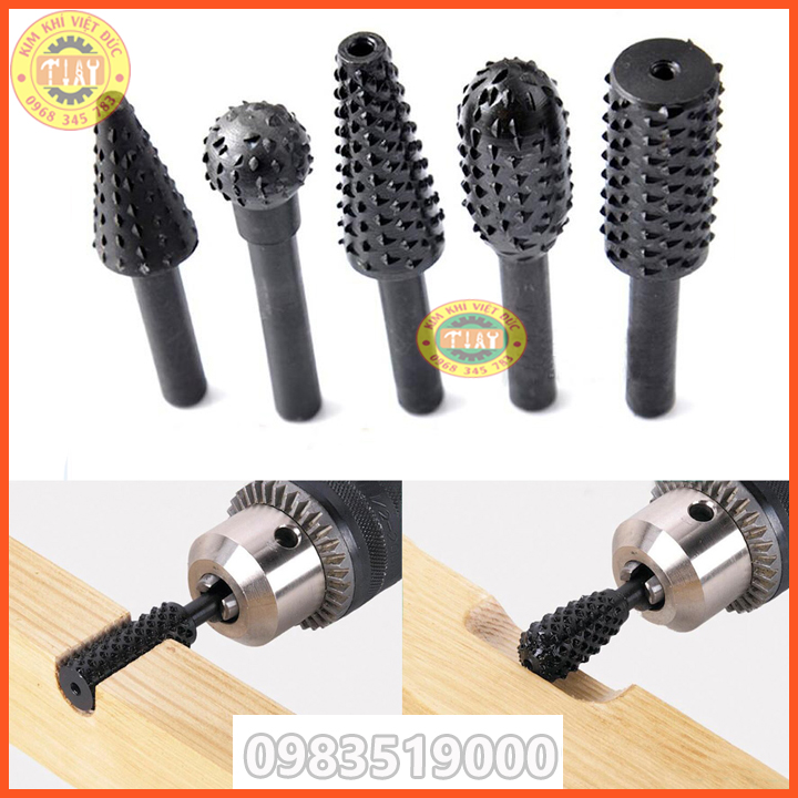 Bộ 5 mũi phay mài khắc làm lũa gỗ cán 6mm