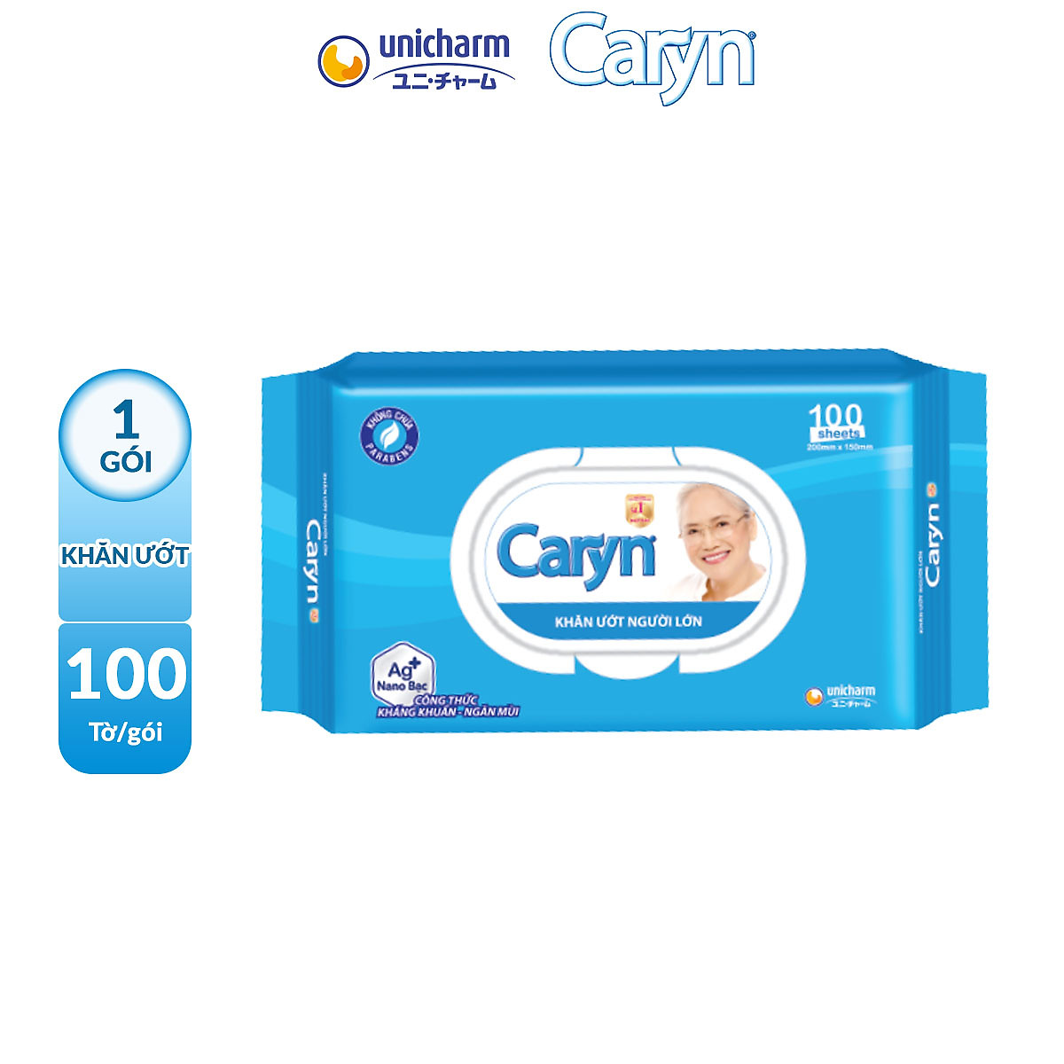 Khăn Ướt Người Lớn Caryn 100 Tờ ( hàng khuyến mãi)