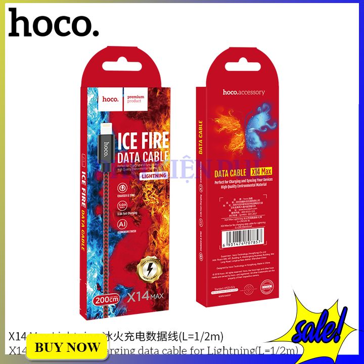 Dây cáp sạc lightning hoco x14 [ dài 2m ] - bảo hành 6 tháng