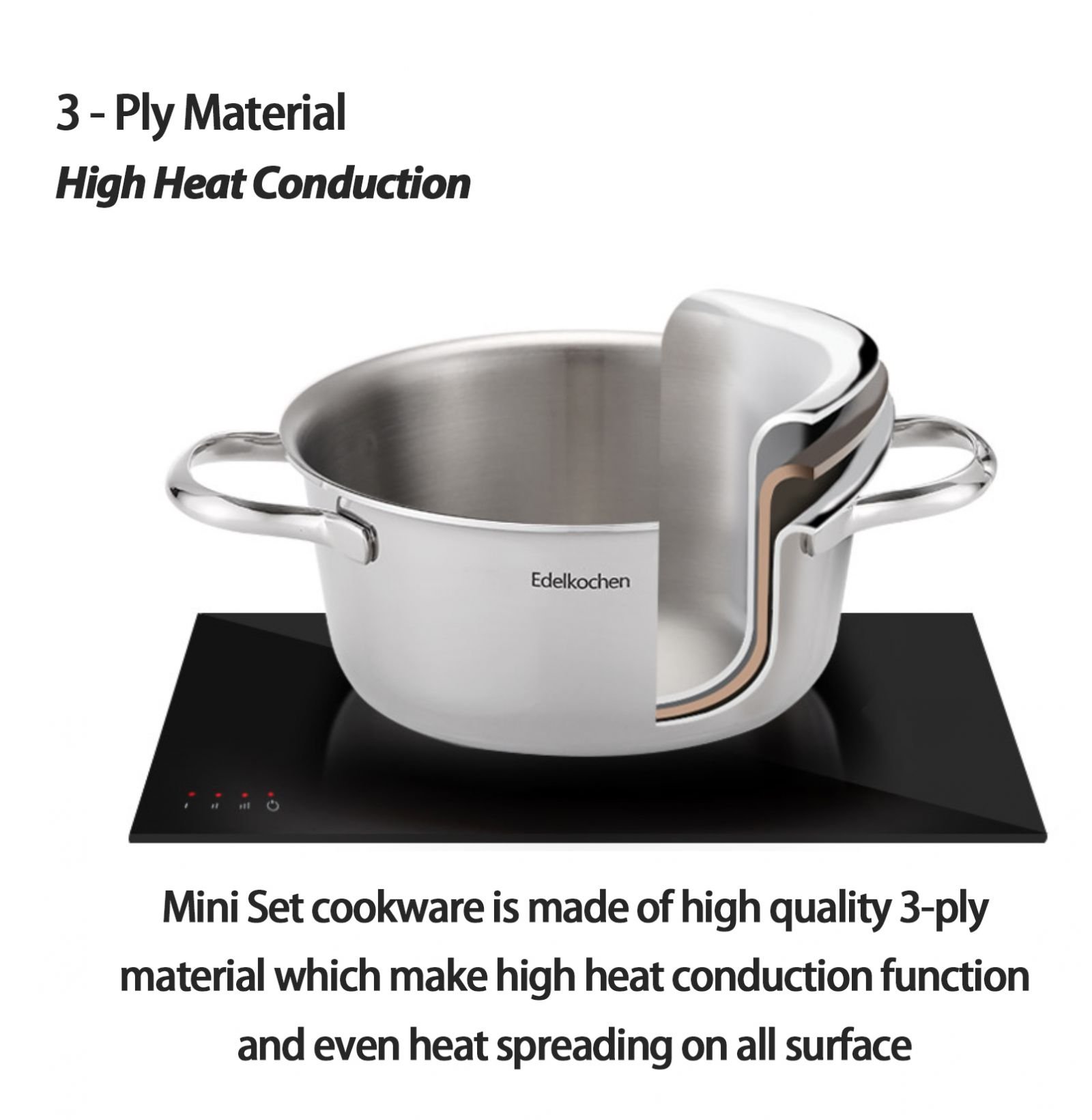 [HCM]Bộ nồi mini Edelkochen 3 lớp Đáy từ 16cm