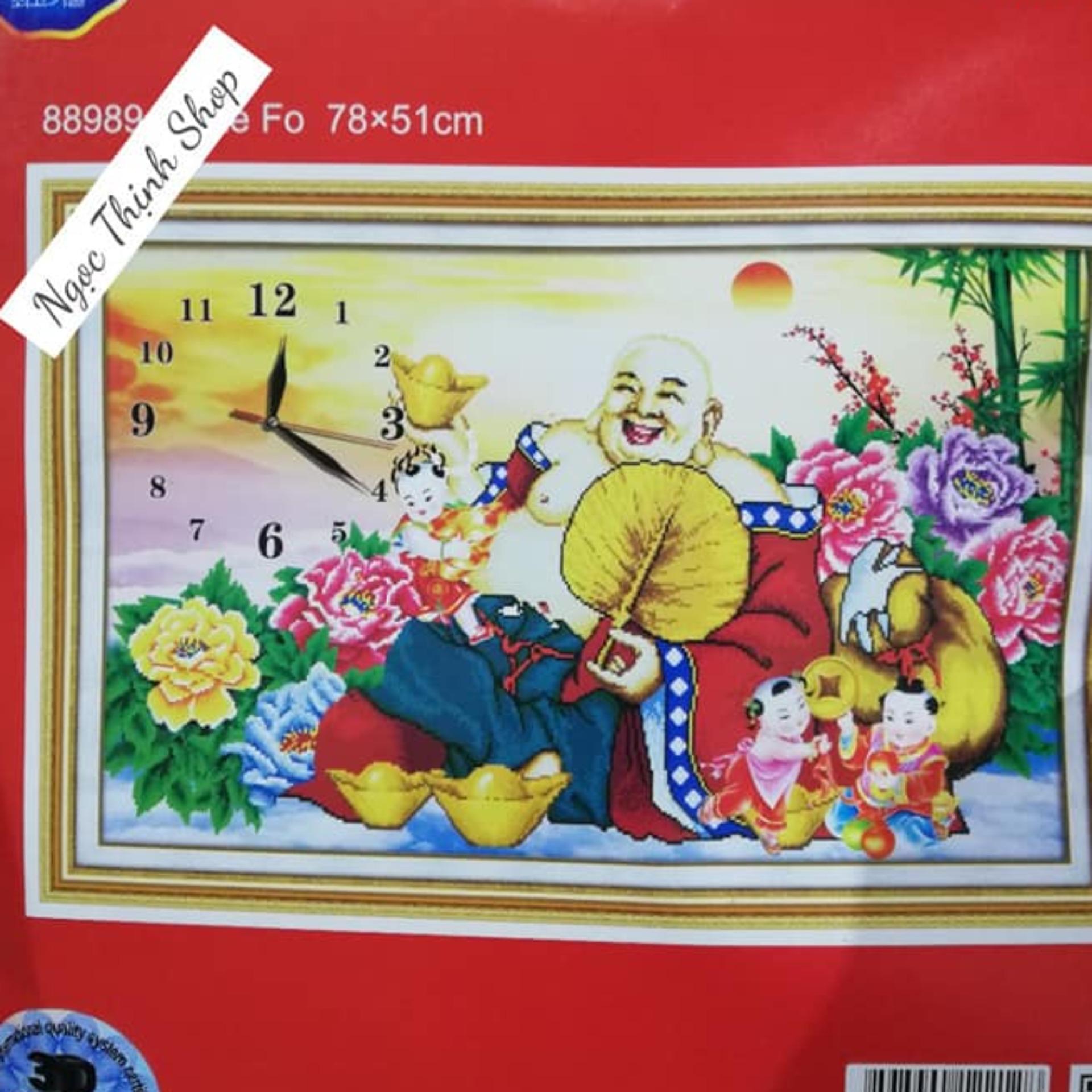 Tranh thêu chữ thập Phật di lạc có dồng hồ 5D DLH-88989 -Kíchthước: 78x51Cm