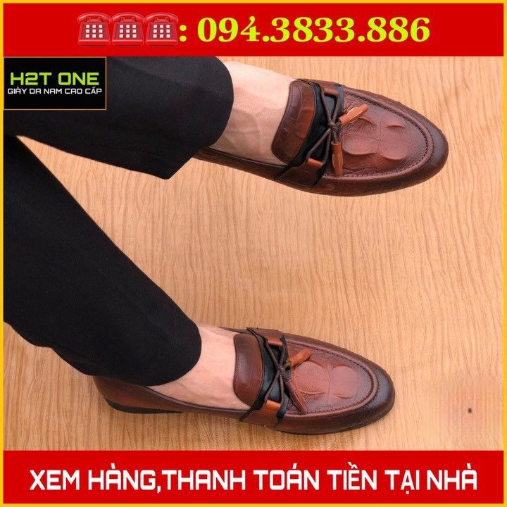 Giày lười nam chuông nâu da thật