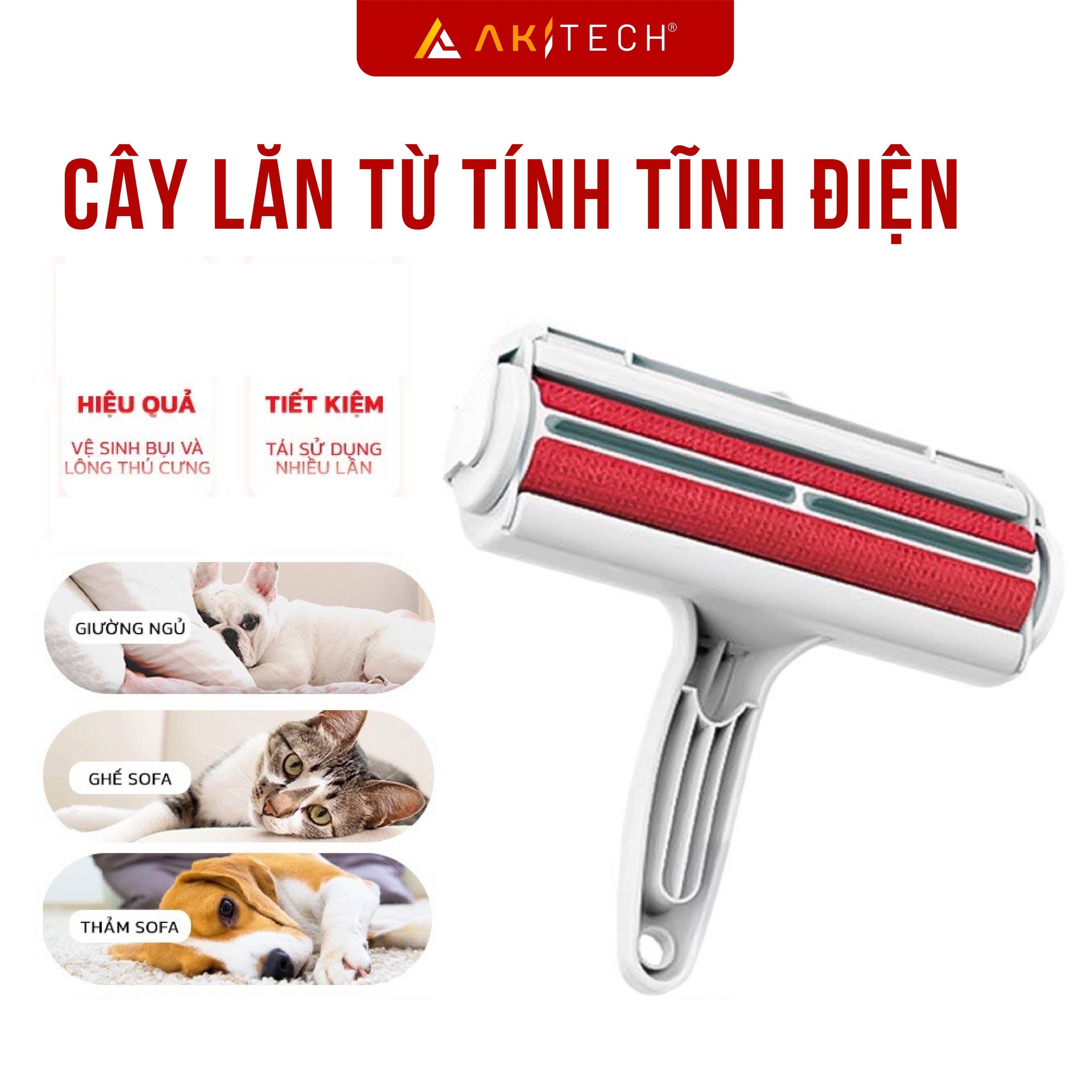 Cây Lăn Lông Từ Tính Tĩnh Điện, Lăn Sạch Bụi & Lông Thú Cưng