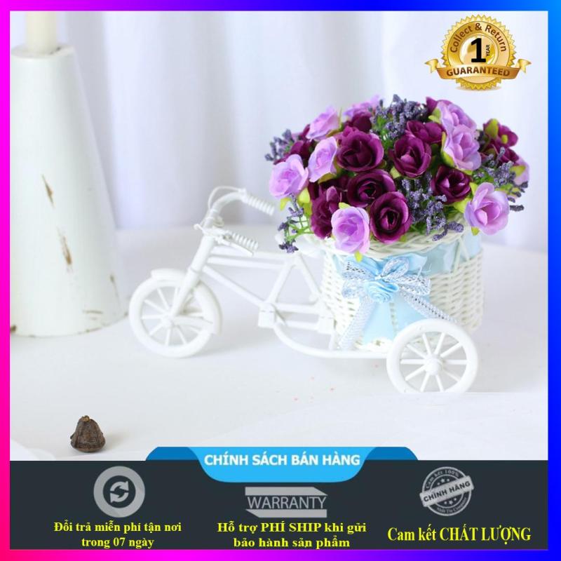 Giỏ hoa giả hoa hồng để bàn, giỏ bonsai hình xe (nhiều màu lựa chọn)
