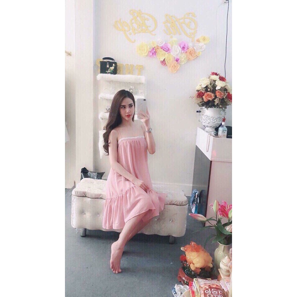 Đầm Von Hai Dây Cột Nơ Đuôi Cá TTS0067