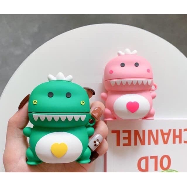 Case airpods 1/2 khủng long xanh hồng - Vỏ bảo vệ hộp đựng tai nghe airpods 1029CAKLX