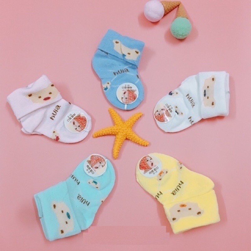 Set 2 đôi tất sơ sinh cho bé 0-3 tháng tuổi nhiều hoạ tiết, tất cổ cao cho bé sabomart
