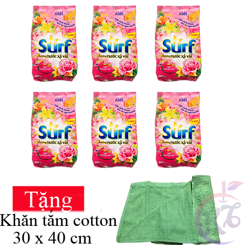 Combo 6 bịch Bột giặt Surf gói 380g Tặng 1 khăn tắm cotton siêu mềm