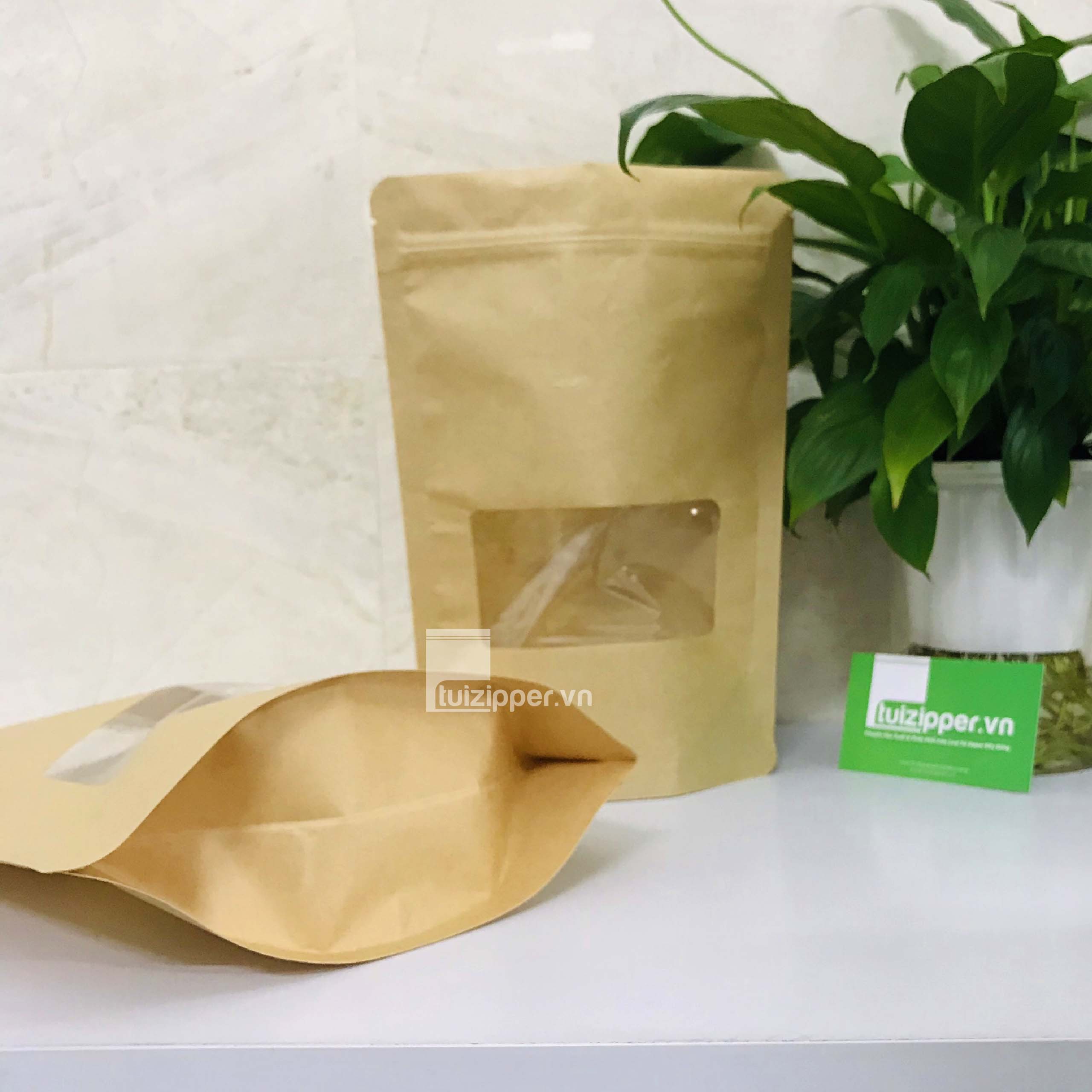 1KG TÚI ZIPPER GIẤY KRAFT CÓ CỬA SỔ