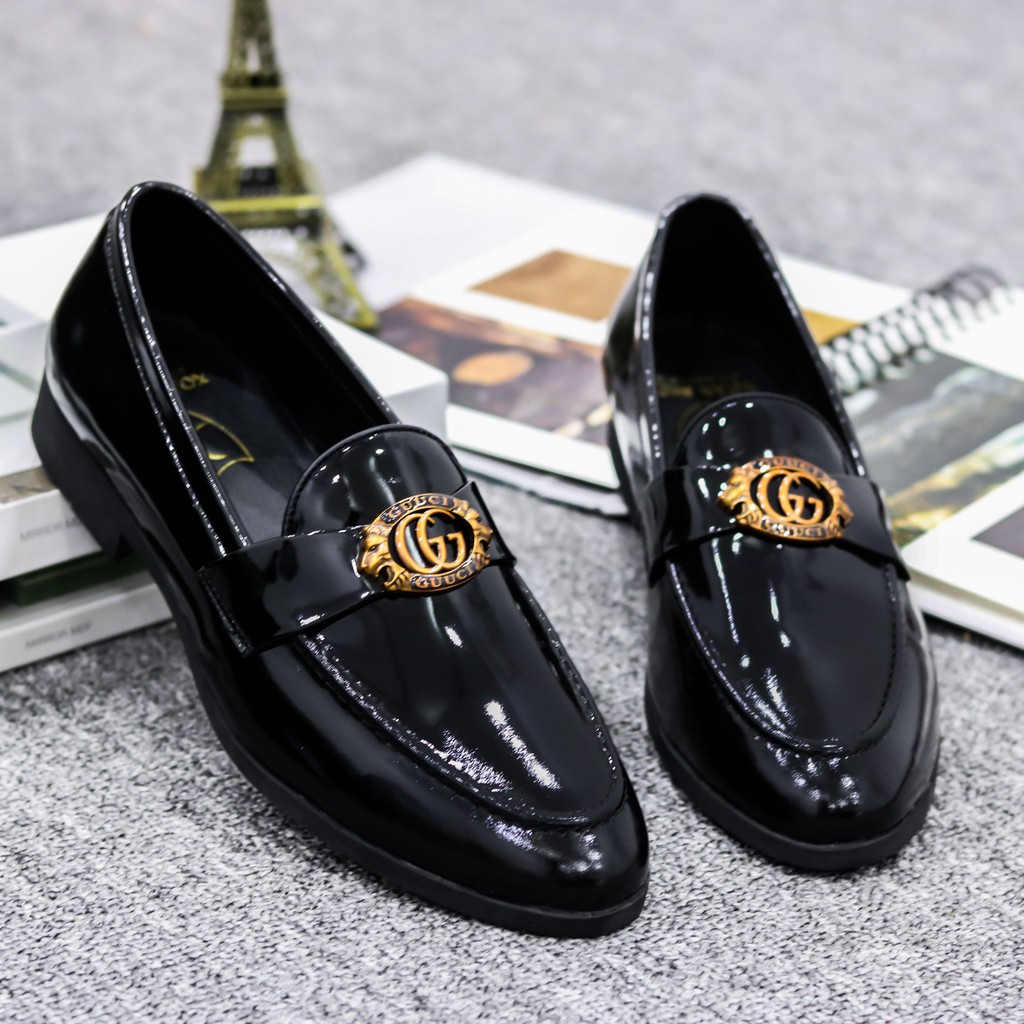 Giày Lười Nam Da Bóng - Da PU, Đế Cao Su Đúc Cao 3cm - Mã G019